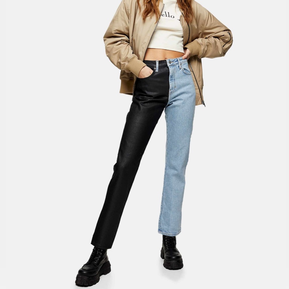 Topshop Color Block Straight Leg Jeans